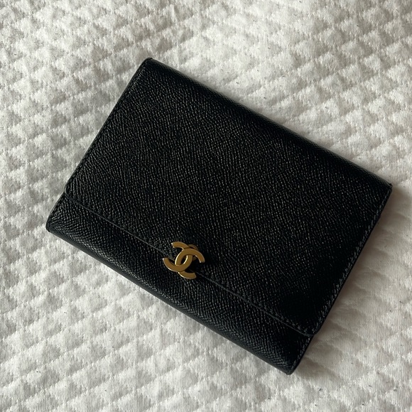 Chanel Gold CC Black Caviar  Tri-Fold Wallet - Picture 1 of 11